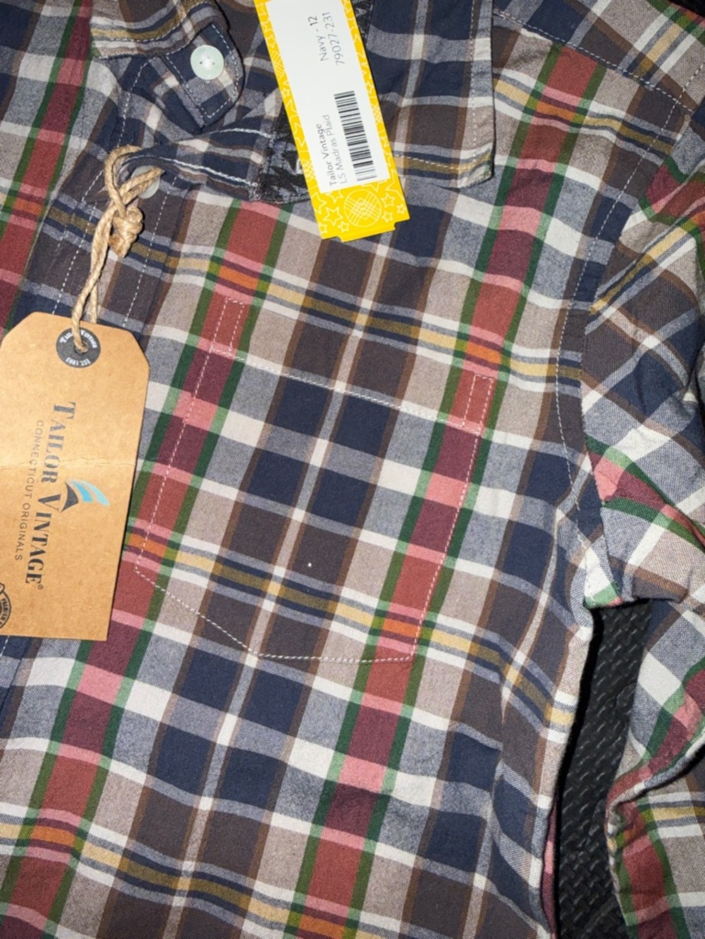Tailor Vintage Plaid Button-Down Shirt in Navy, Cream, and Red Tones - Picture 6 of 9